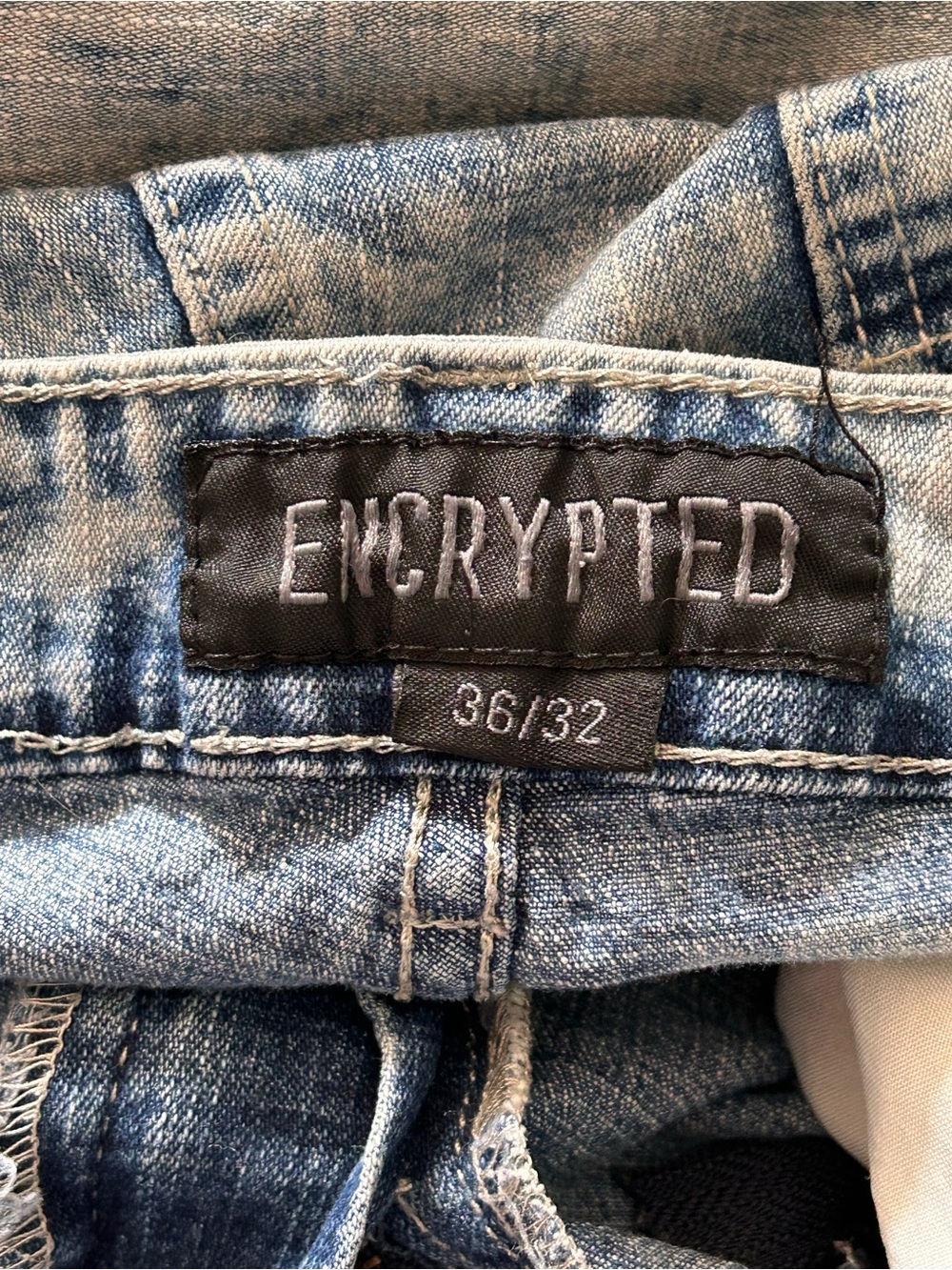 Encrypted Men's Acid Wash Biker Moto Jeans 36x32 Stretch Distressed - Picture 4 of 10